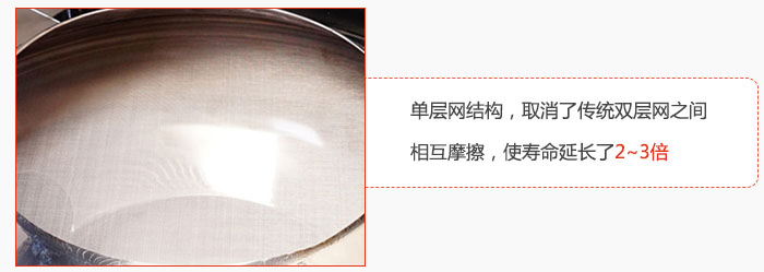 單層網結構，取消了傳統(tǒng)雙層網之間相互摩擦，使壽命延長了2~3倍