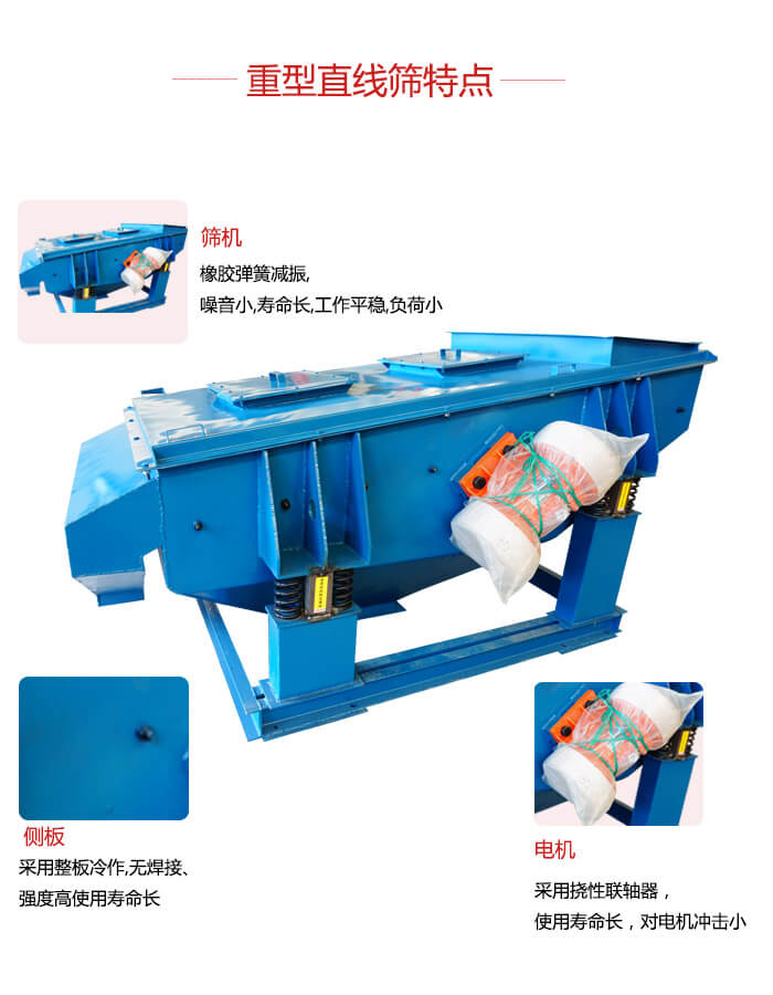 重型直線篩：篩機(jī)，側(cè)板，電機(jī)展示圖