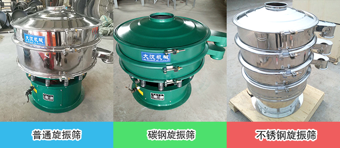 醫(yī)藥振動篩常見材質(zhì)展示：碳鋼＋不銹鋼，不銹鋼，碳鋼等材質(zhì)展示
