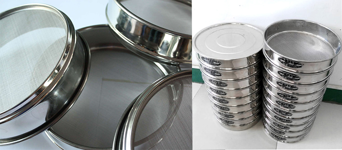 標(biāo)準(zhǔn)土壤篩，篩框與篩網(wǎng)展示圖。